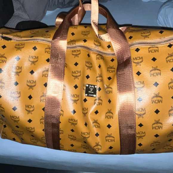 MCM Cognac Monogram Visetos Boston Duffle